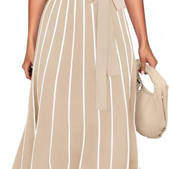 Women's Summer Sleeveless Maxi Dress 2025 Crewneck Ribbed Knit Tie Waist Casual - Picture 1 of 9